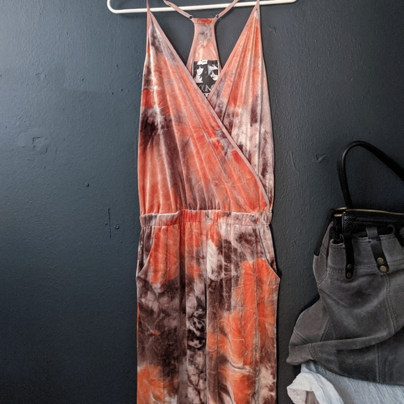 Young Fabulous Broke Lavender Rose Pink Velvet Tie Dye Jumpsuit XS - Picture 6 of 14